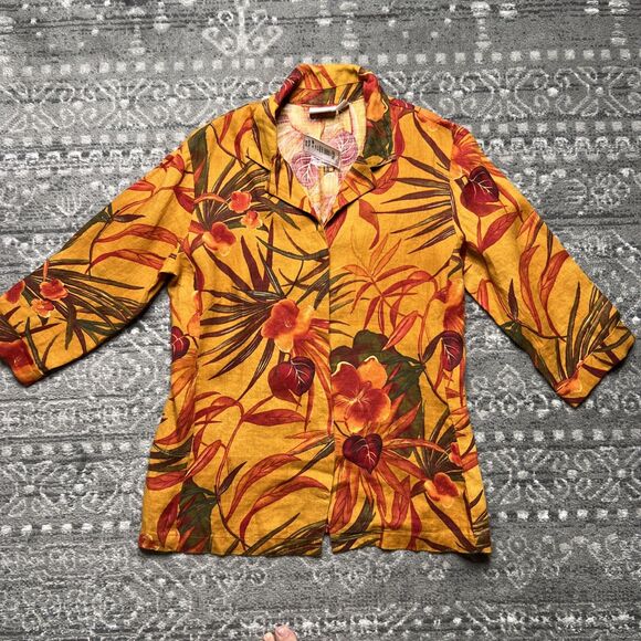 Chico's Design Linen Matching Set Size L/XL Tropical Print Jacket Wrap Skirt NWT - Picture 3 of 16